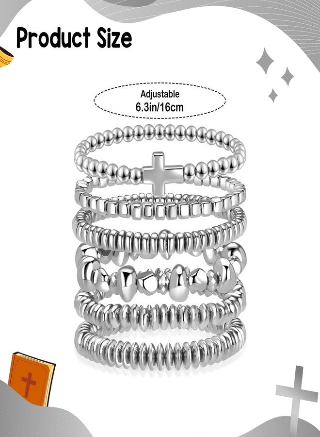 Joyline Religious Christian Gifts for Women Non Tarnish Stackable Stretch Cross Bracelets Elegant Catholic Jewelry for Baptism, Birthday, Mother's Day (Silver) - Image 2